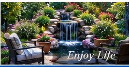 Serene garden with waterfall